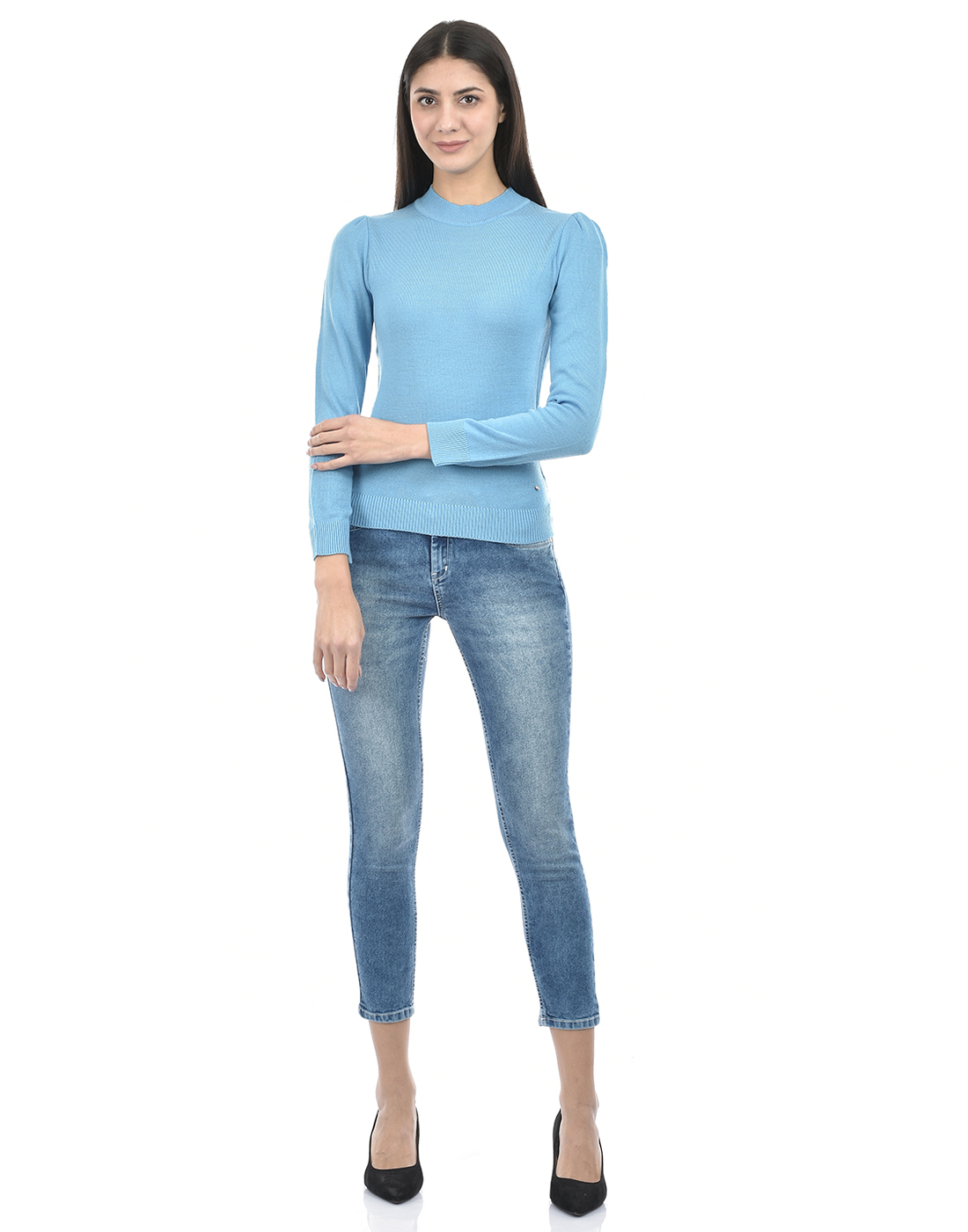 Numero Uno Women Solid Blue Sweater